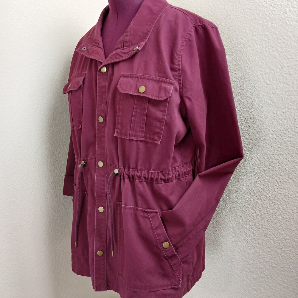 Arizona Jean Co Burgundy Purple Cargo Utility Jacket XL snaps pockets cinch